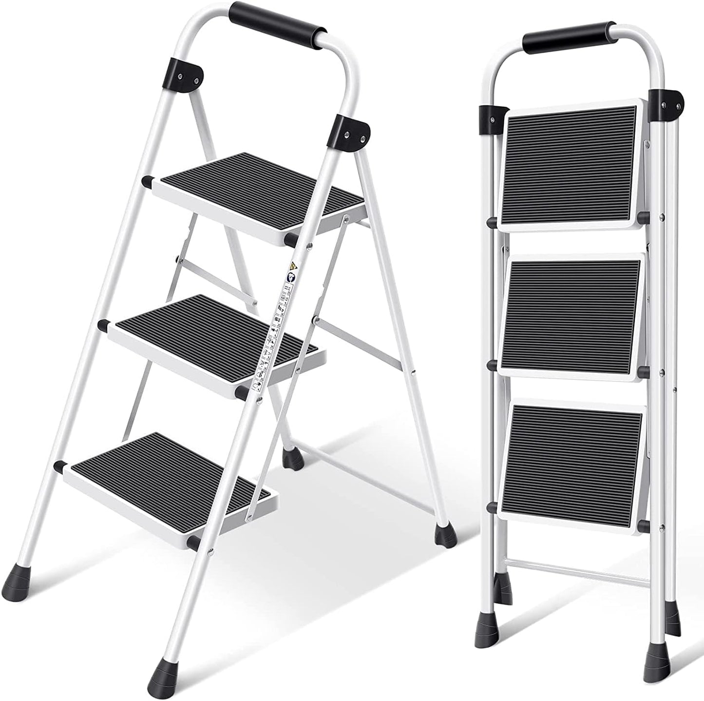 SIMPLI-MAGIC Step Ladder, 3 Step Stool Ergonomic Folding Step Stool with Wide Anti-Slip Pedal Sturdy Step Stool for Adults Multi-Use for Household, Kitchen,Office Step Ladder Stool (3 Step - White)
