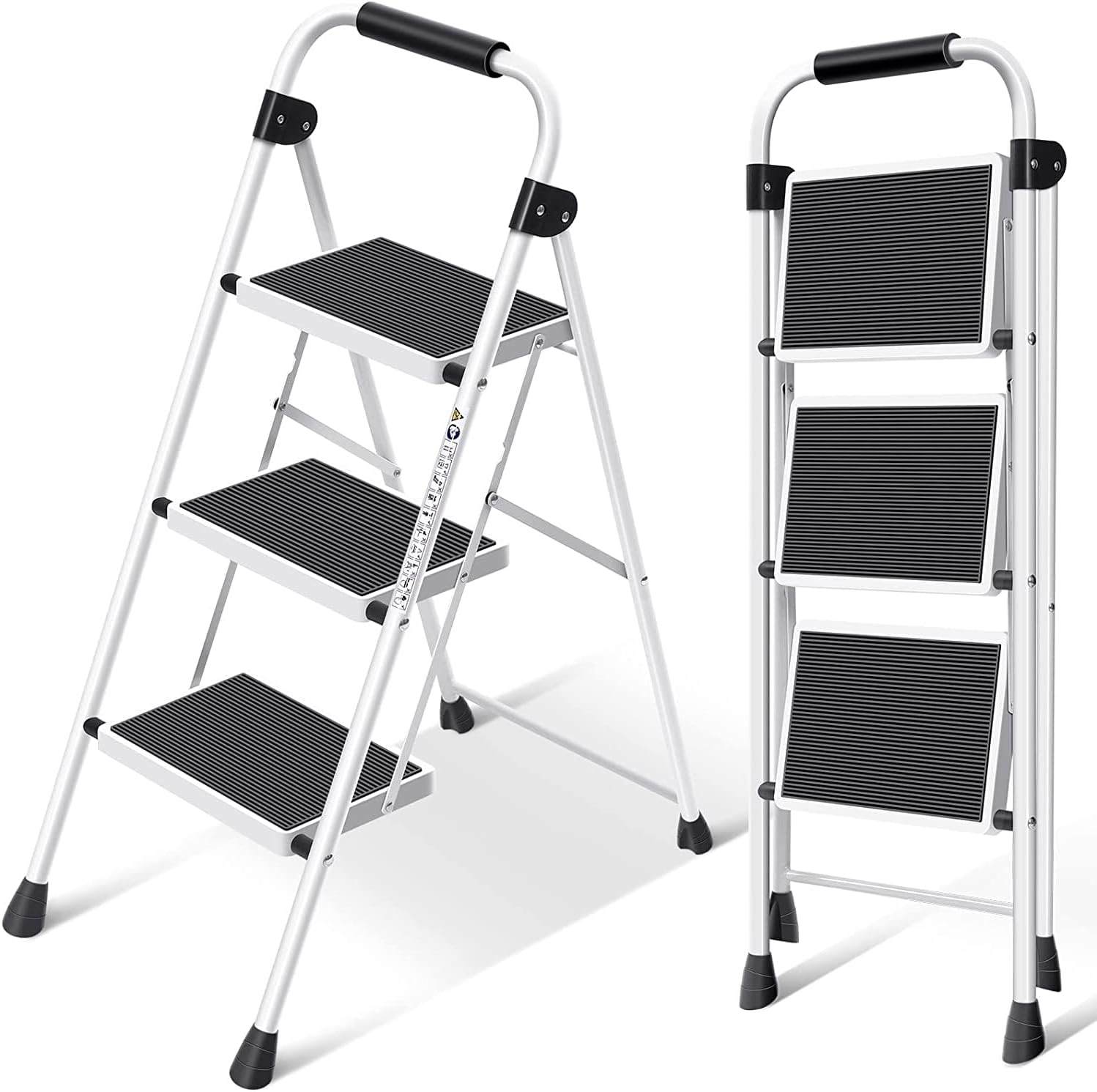 SIMPLI-MAGIC Step Ladder, 3 Step Stool Ergonomic Folding Step Stool with Wide Anti-Slip Pedal Sturdy Step Stool for Adults Multi-Use for Household, Kitchen，Office Step Ladder Stool (3 Step - White)