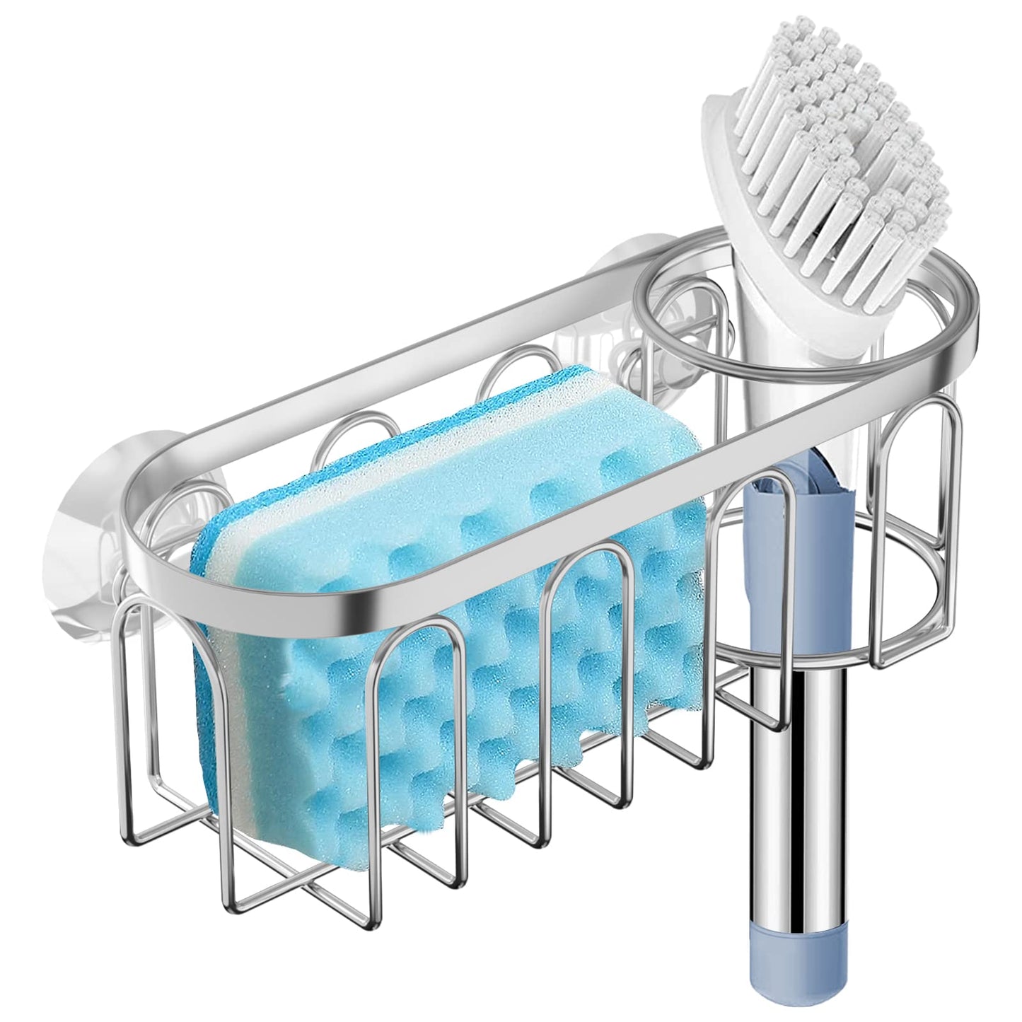 2-in-1 Sponge Holder for Kitchen Sink, Suction Cup Sponge Rack Kitchen Sink Caddy, No Drill Rustproof Kitchen Sink Organizer for Place Dishwashing Brush Soap and Sponge (Black)