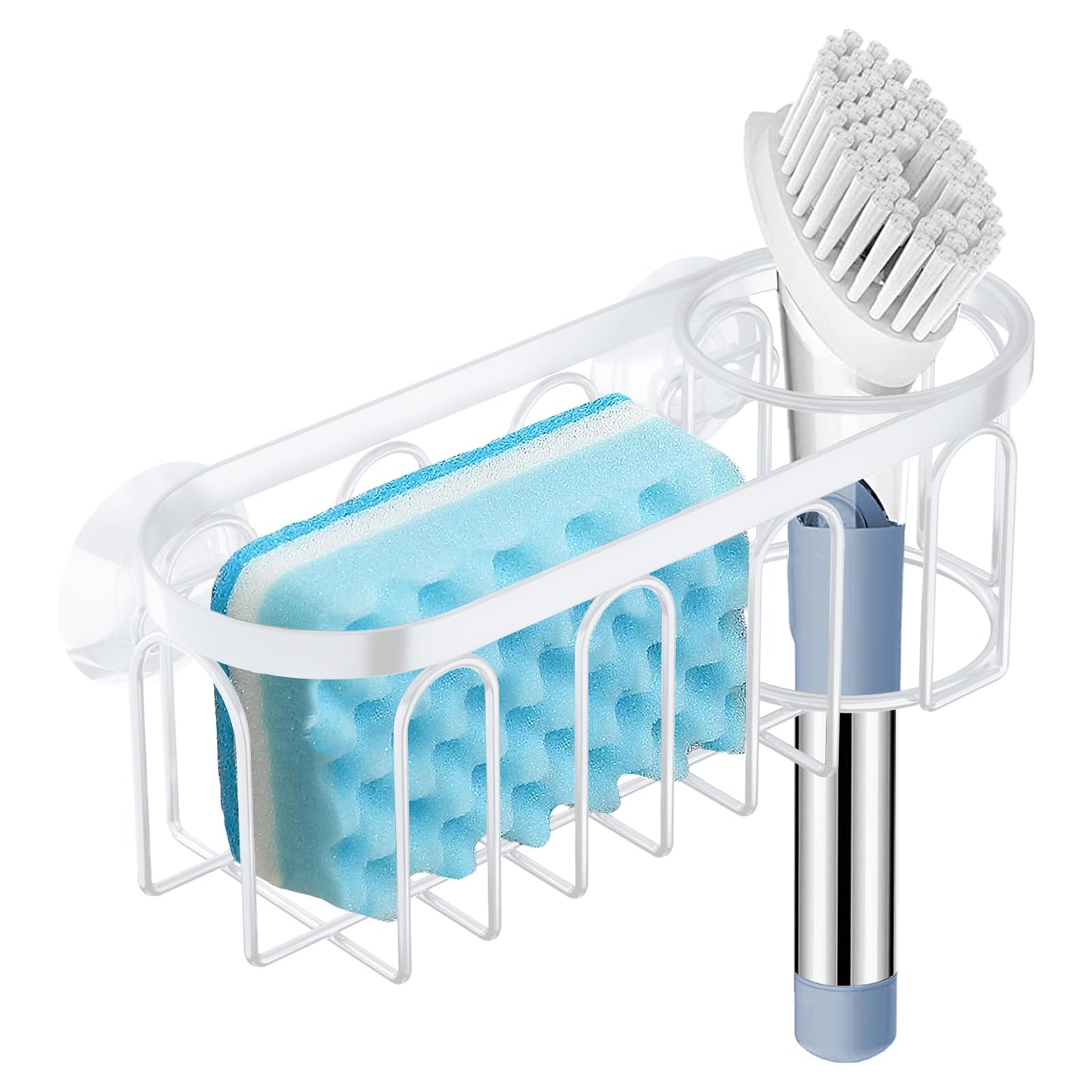 2-in-1 Sponge Holder for Kitchen Sink, Suction Cup Sponge Rack Kitchen Sink Caddy, No Drill Rustproof Kitchen Sink Organizer for Place Dishwashing Brush Soap and Sponge (Black)